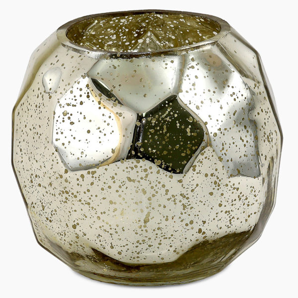 Gold speckled glass tealight holder. Geometric shape.