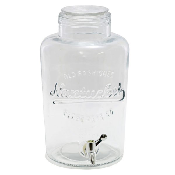 Large clear glass drink dispenser.