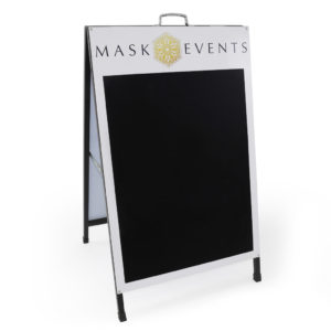 Mask Events A-frame blackboard sign.