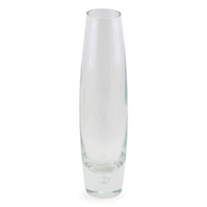 Large bullet-shaped clear glass vase.