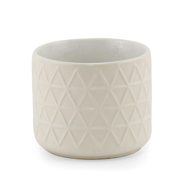 Small white embossed canister.