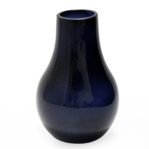 Black teardrop shaped vase. 16cm tall with 4cm opening.