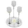 Set of 3 silver and crystal goblet style candle holders.