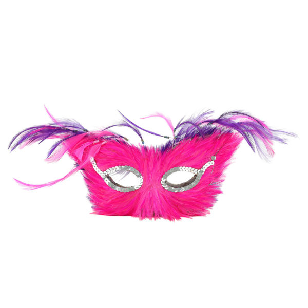 Purple and pink feather masks. Double-sided. Can be used as table centrepieces.
