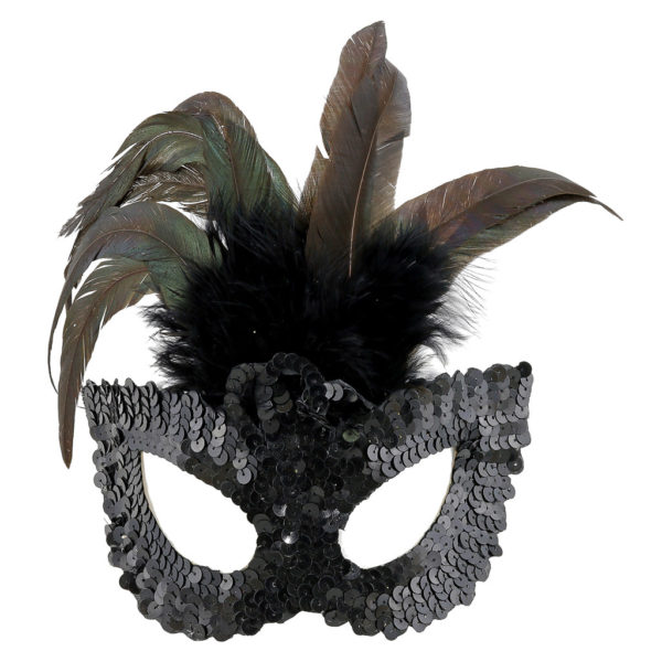 Black sequined feather masks.