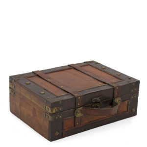 Vintage distressed timber suitcase.