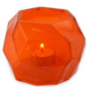 Decorative orange glass tealight holder. Hexagon shape.