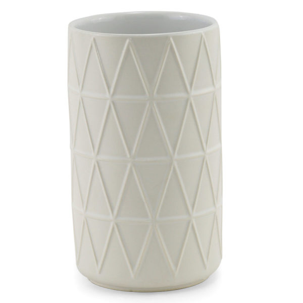 Tall white ceramic embossed canister.
