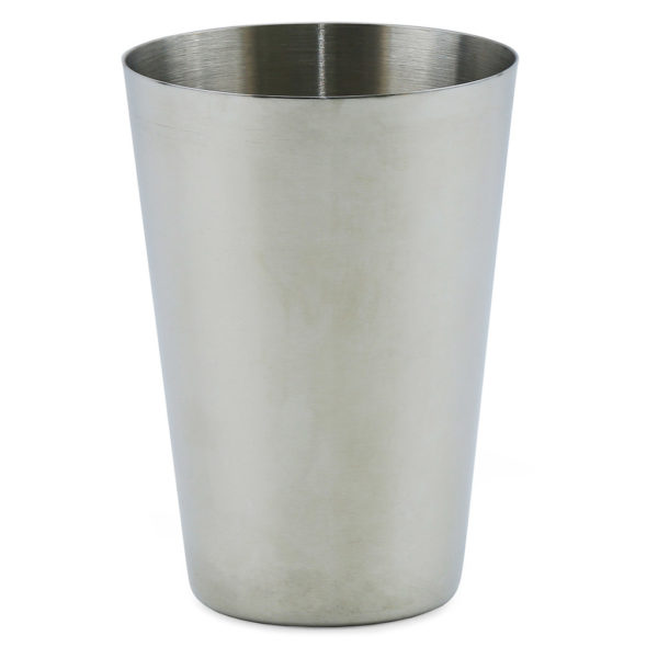 Stainless steel drinking cup.