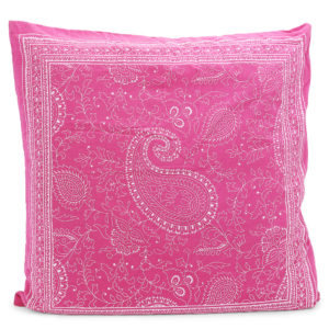 Pink and white paisley/bandana patterned pillow.