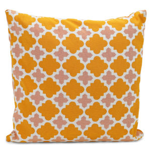 Orange, pink and white patterned pillow.