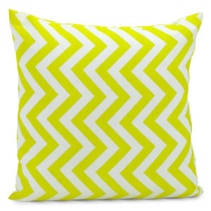 Yellow and white zig-zag patterned pillow.