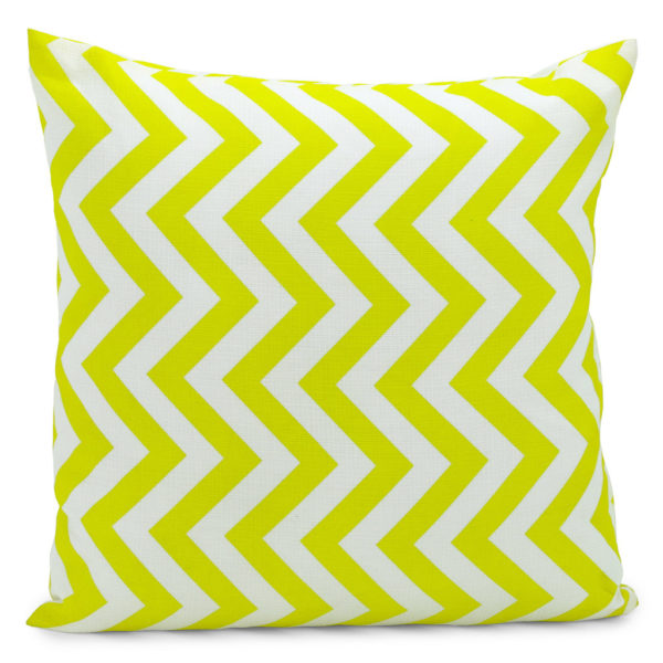 Yellow and white zig-zag patterned pillow.