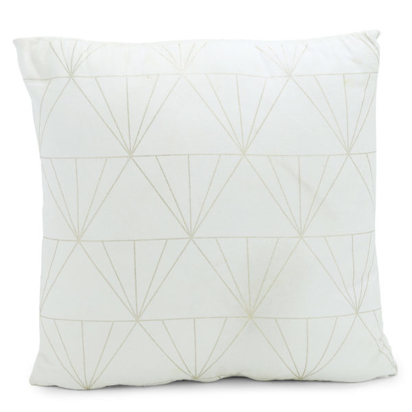 White with gold triangle patterned pillow.