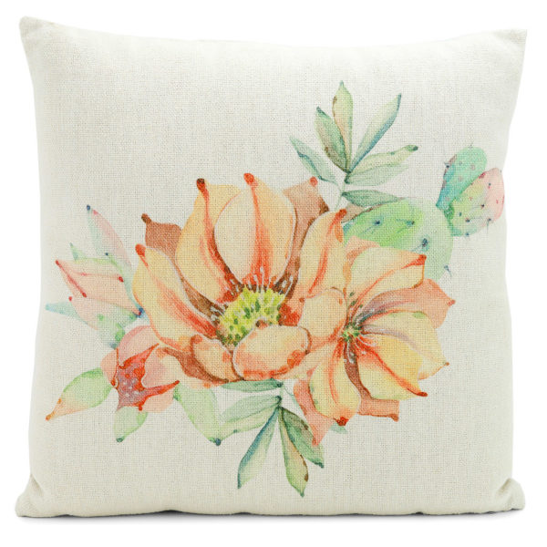 Cream cushion with pink floral design.