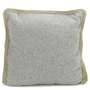 Grey linen look cushion with natural knitted edging.