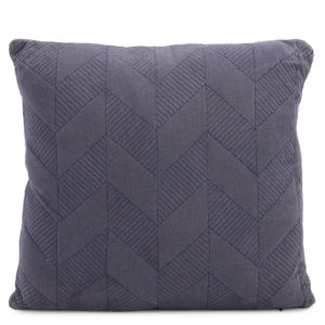 Dark grey cushion with zig-zag patterned stitching.