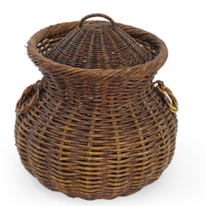 Large dark cane baskets with lid.