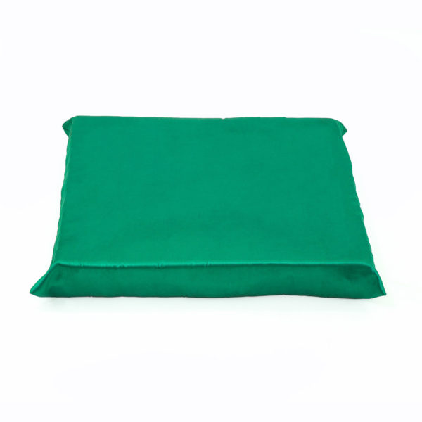 Green satin cushion.