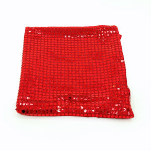 Red sequined tablecloth. 100cm x 90cm. 
Can be used as an overlay.