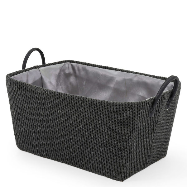 Grey knitted/woven basket.