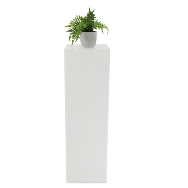 White perspex plinths. They can be used as an effective source of lighting at your event. Additionally, they can be used as simple but stunning display stands to showcase a striking floral arrangement, highlight awards or statues or even showcase products. 

100cm tall x 30cm square top.