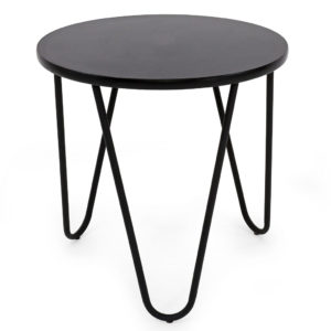Small black round hairpin coffee table.