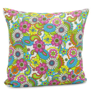 Bright floral patterned cushion.