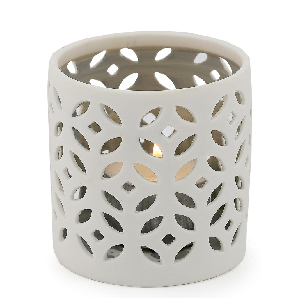 Candle holder - Ceramic - White cut out design, Table Decorations
