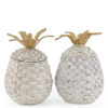 White and Brown woven pineapple basket with cotton liner.