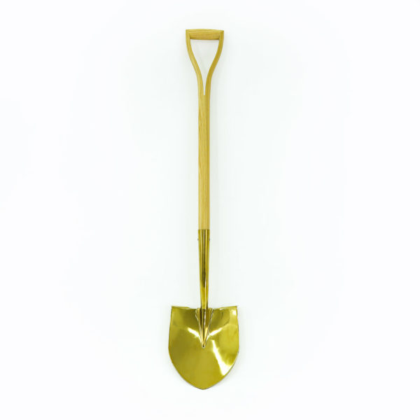 Gold plated shovel for sod turning ceremonies.