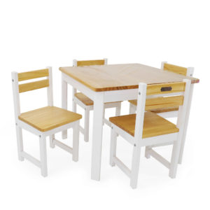 Perfect as an artwork station or even as a children’s dining table, this versatile table with two matching chairs is not only multi-functional but looks great! The timber surface features a glossy varnished finish that provides a protective layer that smooth to touch.