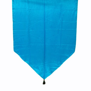 Blue satin wall hang with gold tassel on end.