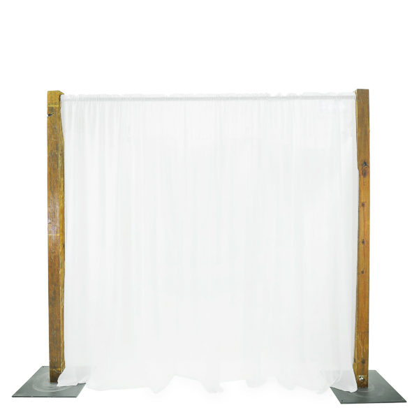 Black fairylight backdrop with timber posts.