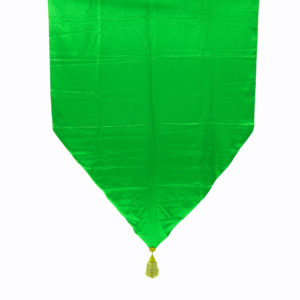 Green satin wall hang with gold tassel on end.