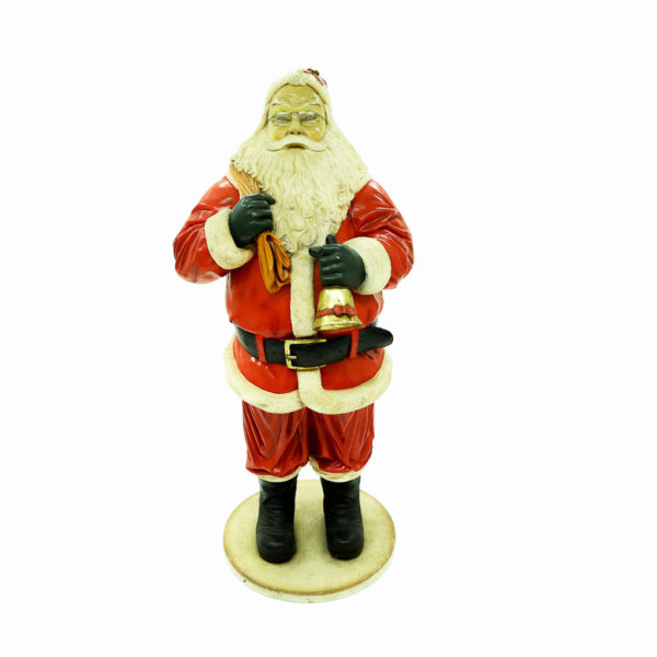 Large Santa statue holding bell.