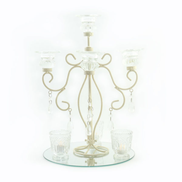 Ivory candelabra & crystal centrepiece.