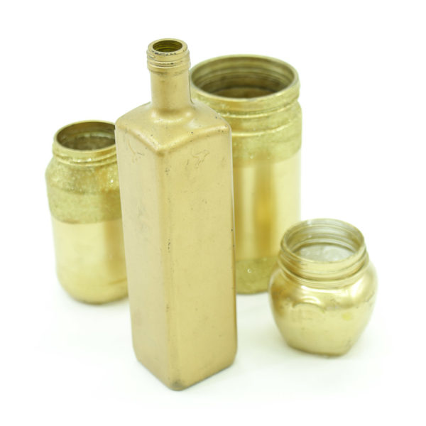 Assorted glass bottles painted gold. Price per bottle.