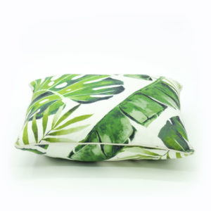 Cushions - white with green palm leaves.