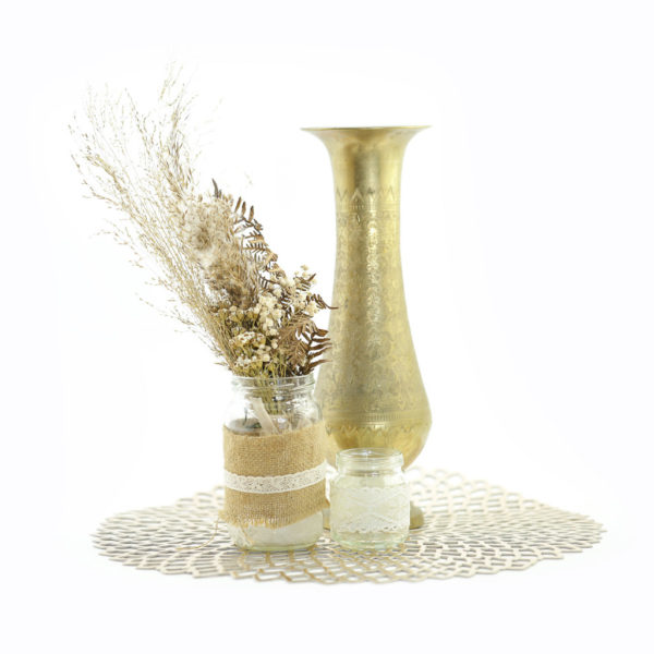 Vintage brass and dried floral centrepiece.