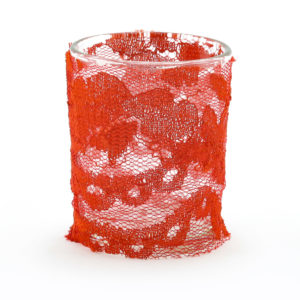 Red lace candle holder slip.