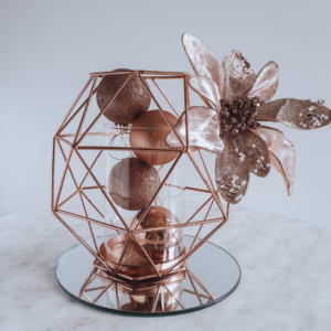 Rose Gold Geo Vase Christmas centrepiece with mirror base.