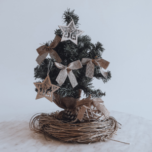 Natural Christmas tree in a nest style wreath - Christmas centrepiece.