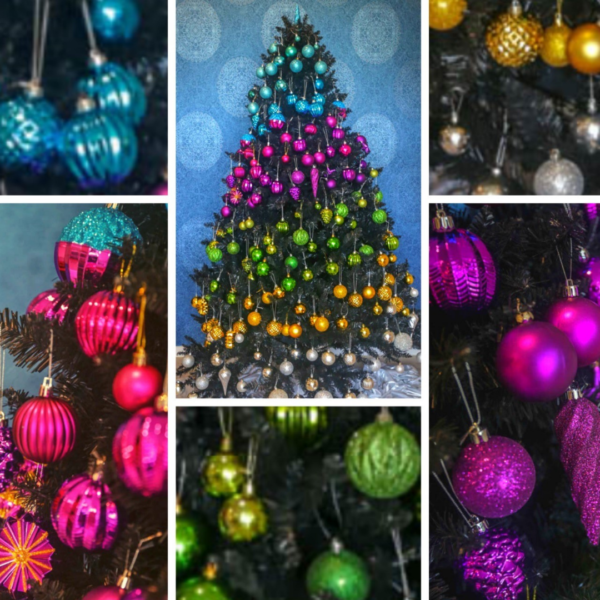 2m green Christmas tree covered with brightly coloured baubles. 
Set up $190 | Hire $250 p/w | Removal $150 | Delivery TBC (depends on location)