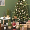 1.9m green Christmas tree covered with modern, rustic decorations. 
Styled decorations include golden baubles and wooden decorations with a rocking horse top tree topper.
Set up $190 | Hire $400 p/w | Removal $150 | Delivery TBC (depends on location)