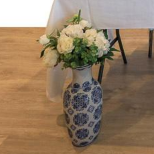 Large Hampton's Vases (Blue and white) with faux white florals included.