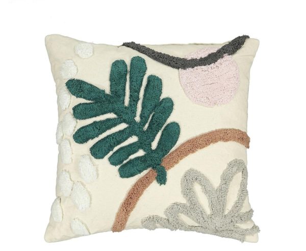 Textured Art Deco cushion, inspired with florals and hints of neutral tones
