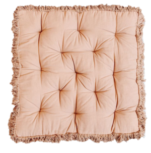 Large, square frilled floor cushion. Available in both cream & brown.