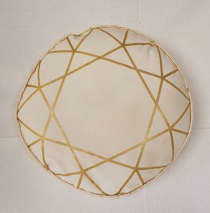 Cushions - white with gold detail. round shape.